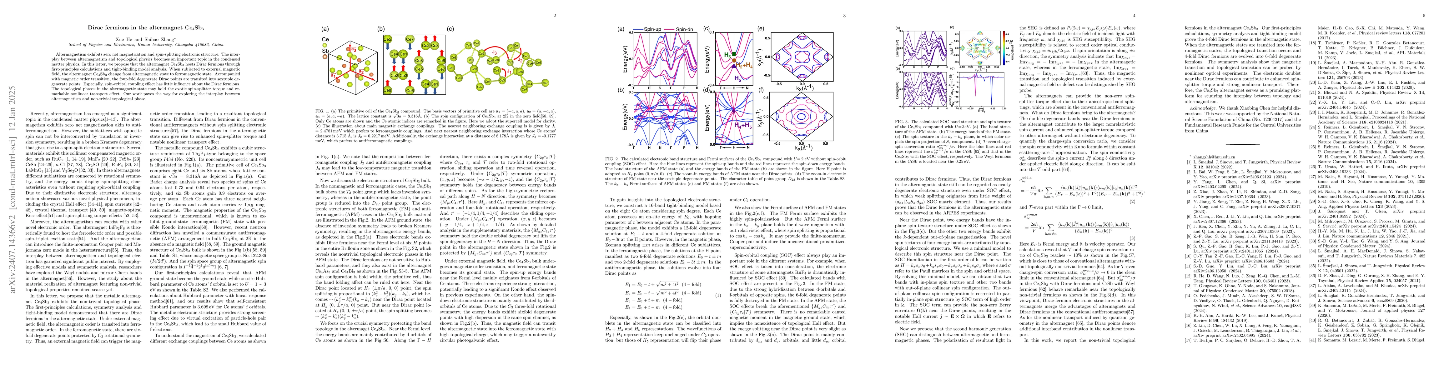 Thumbnail for The Dirac fermions in the altermagnet Ce4X3 (X = As, Sb, Bi)