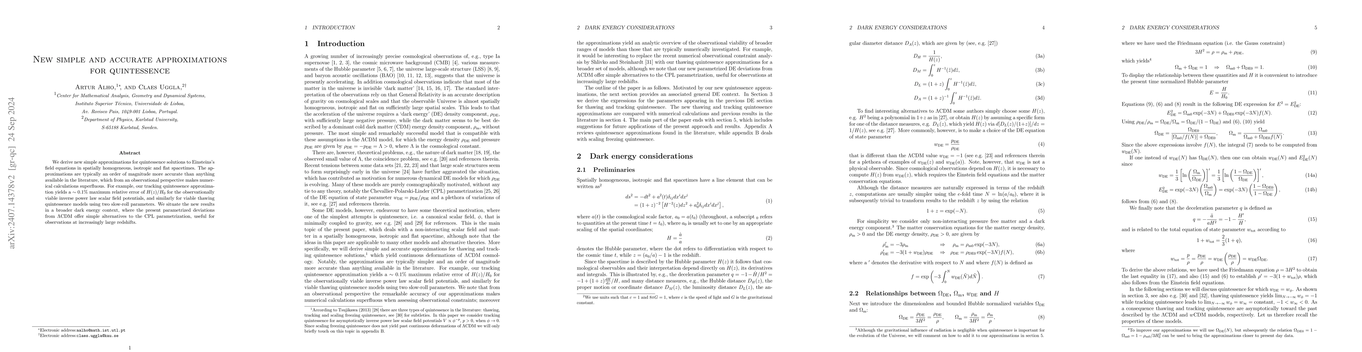 Thumbnail for New simple and accurate approximations for quintessence