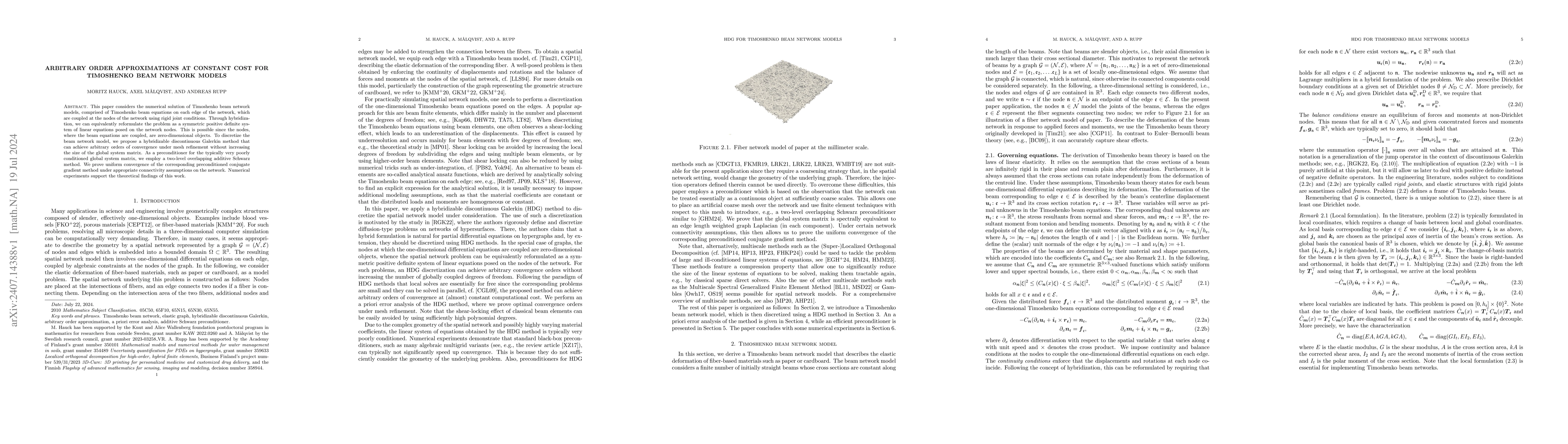 Thumbnail for Arbitrary order approximations at constant cost for Timoshenko beam
  network models