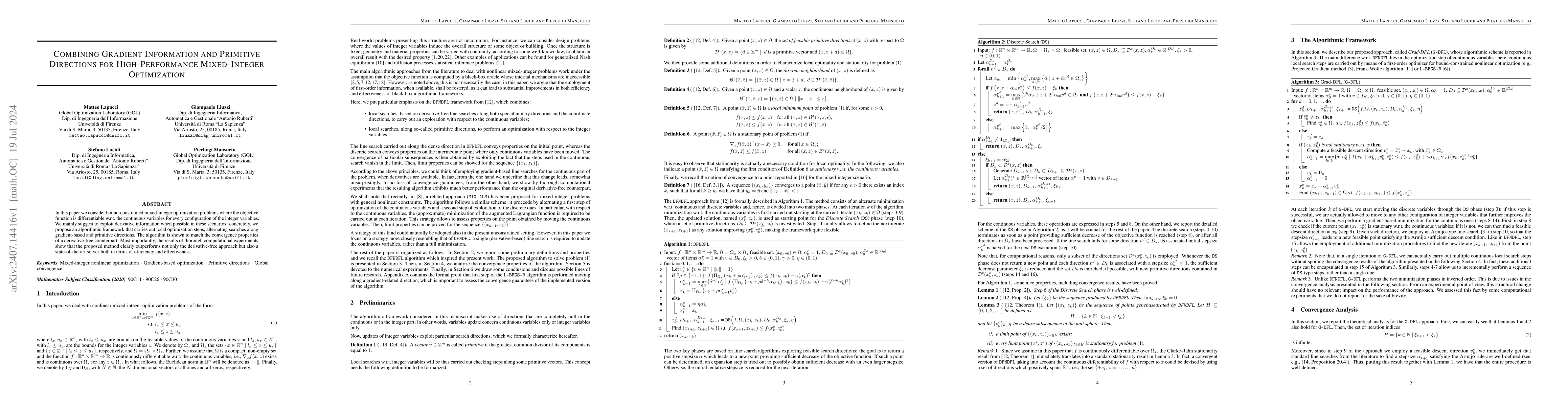 Thumbnail for Combining Gradient Information and Primitive Directions for
  High-Performance Mixed-Integer Optimization