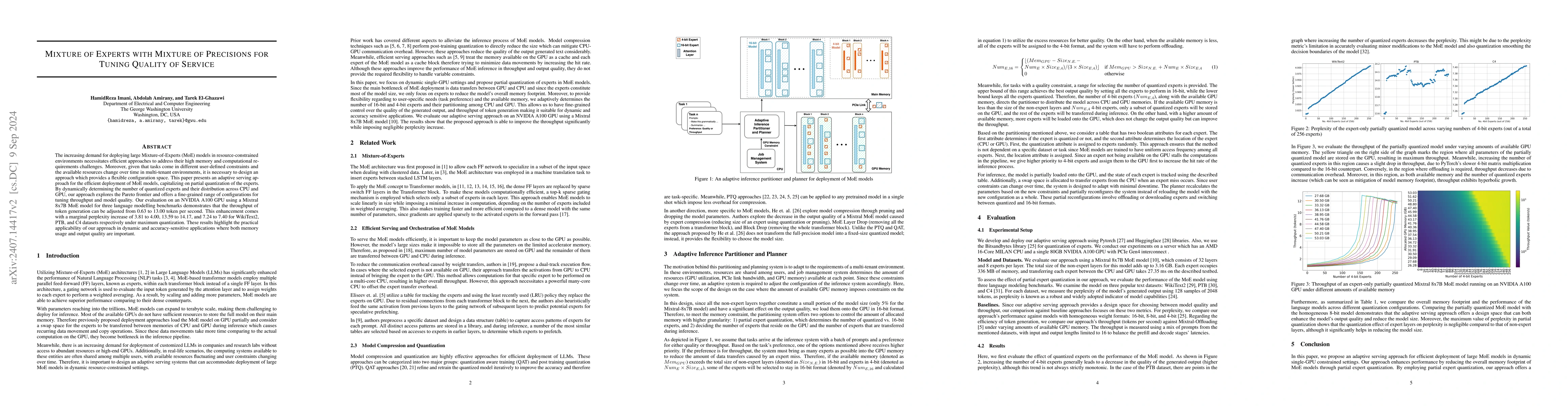 Thumbnail for Mixture of Experts with Mixture of Precisions for Tuning Quality of
  Service