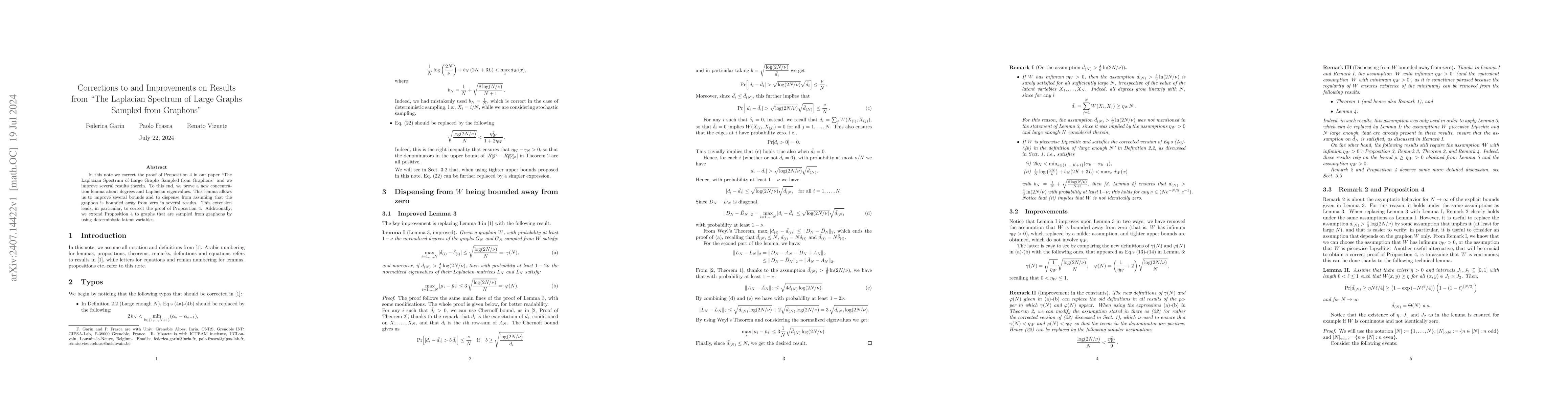 Thumbnail for Corrections to and improvements on results from "The Laplacian spectrum
  of large graphs sampled from graphons"