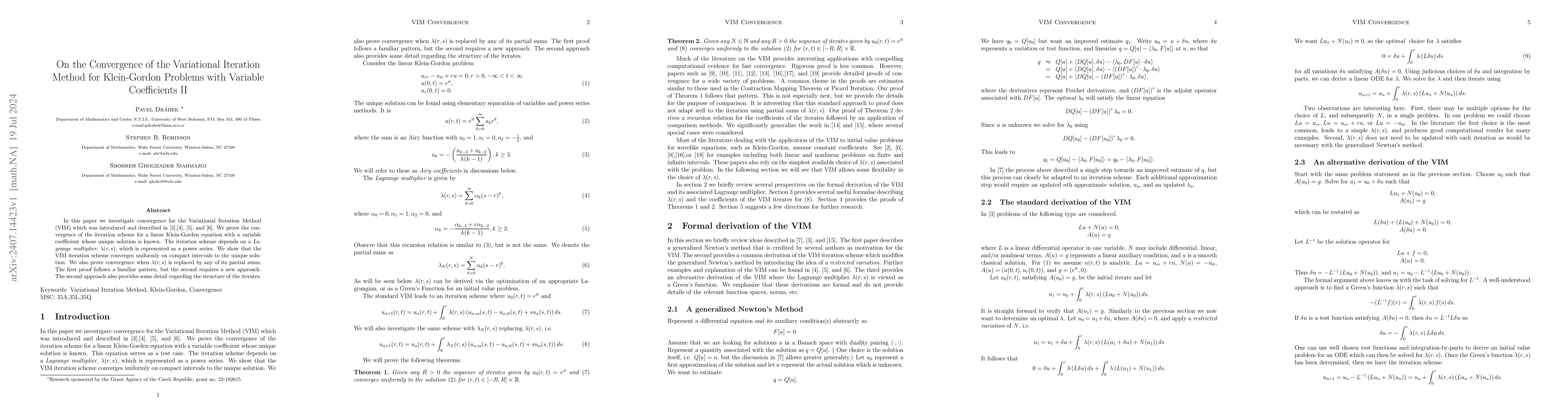 Thumbnail for On the Convergence of the Variational Iteration Method for Klein-Gordon
  Problems with Variable Coefficients II