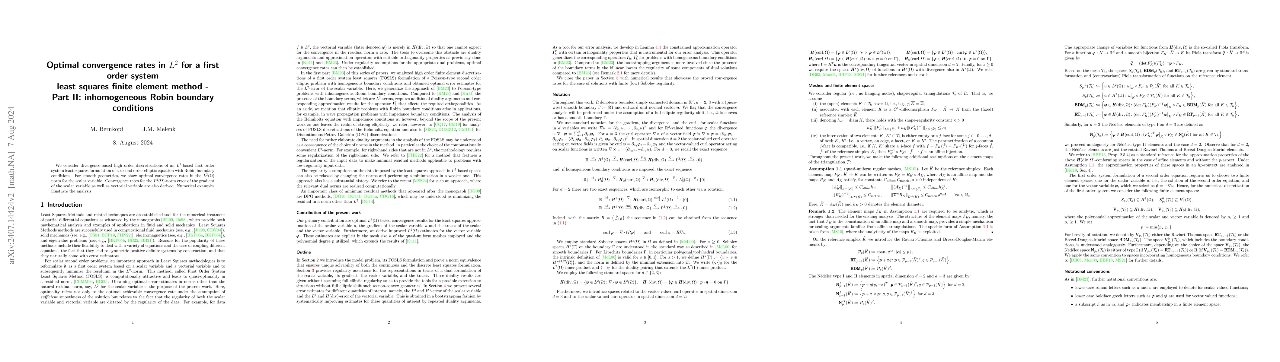 Thumbnail for Optimal convergence rates in $L^2$ for a first order system least
  squares finite element method -- Part II: inhomogeneous Robin boundary
  conditions