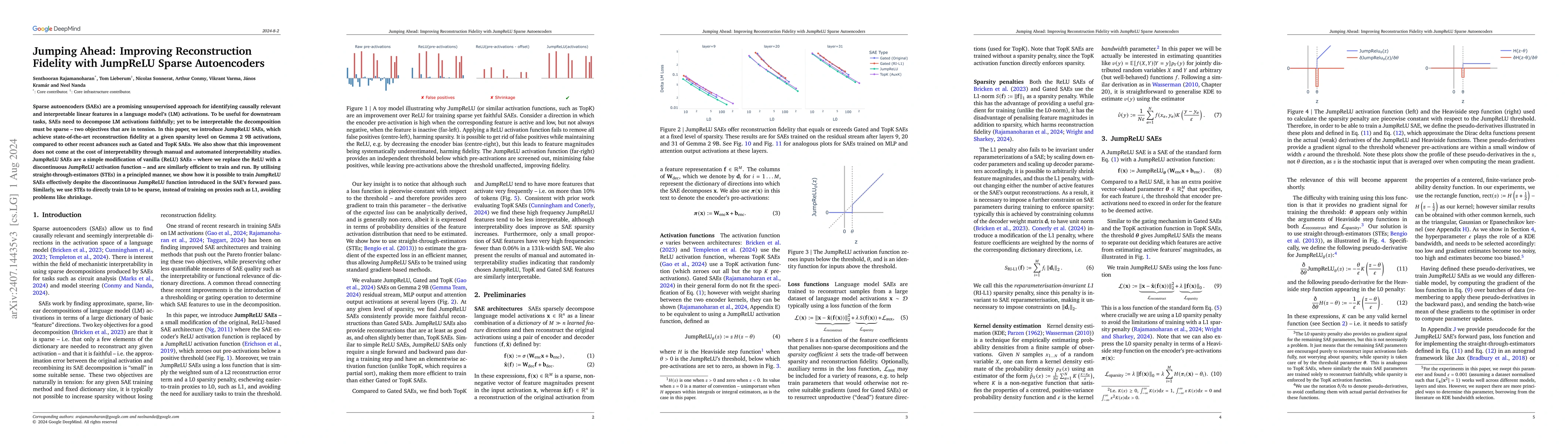 Thumbnail for Jumping Ahead: Improving Reconstruction Fidelity with JumpReLU Sparse
  Autoencoders