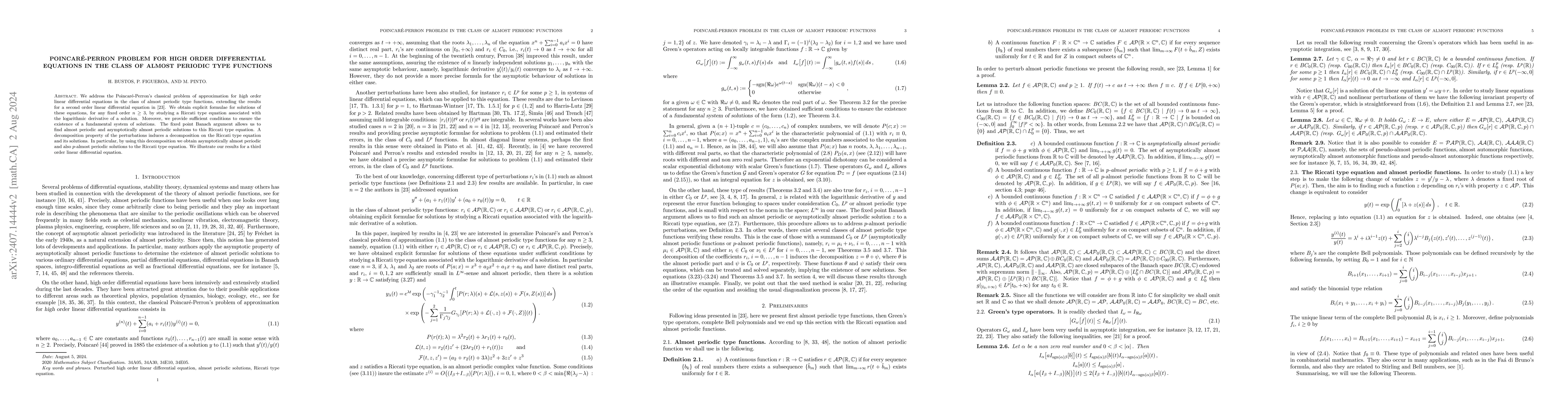 Thumbnail for Poincaré-Perron problem for high order differential equations in the
  class of almost periodic type functions