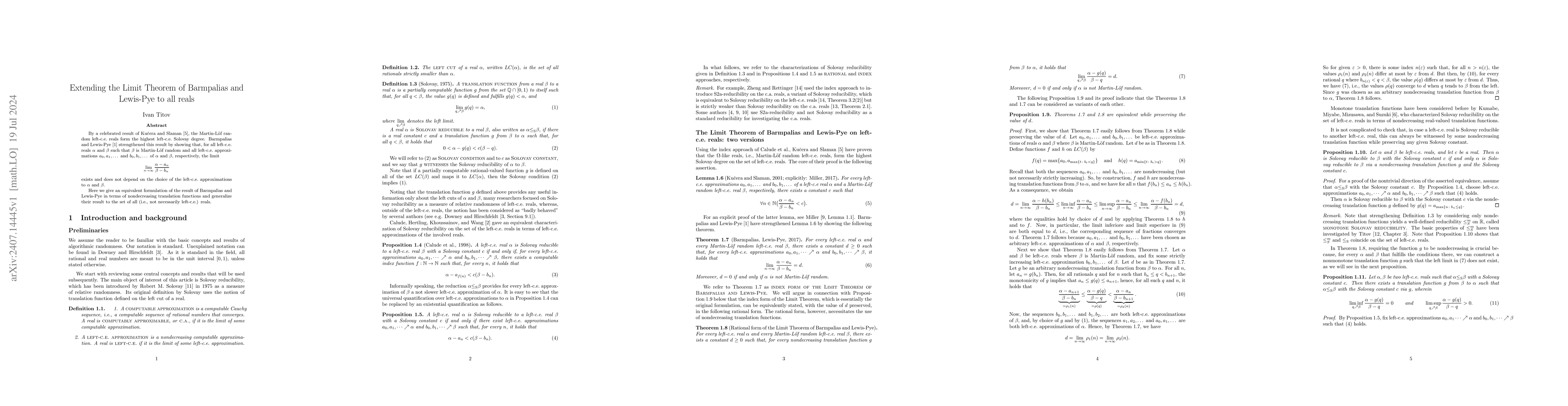 Thumbnail for Extending the Limit Theorem of Barmpalias and Lewis-Pye to all reals