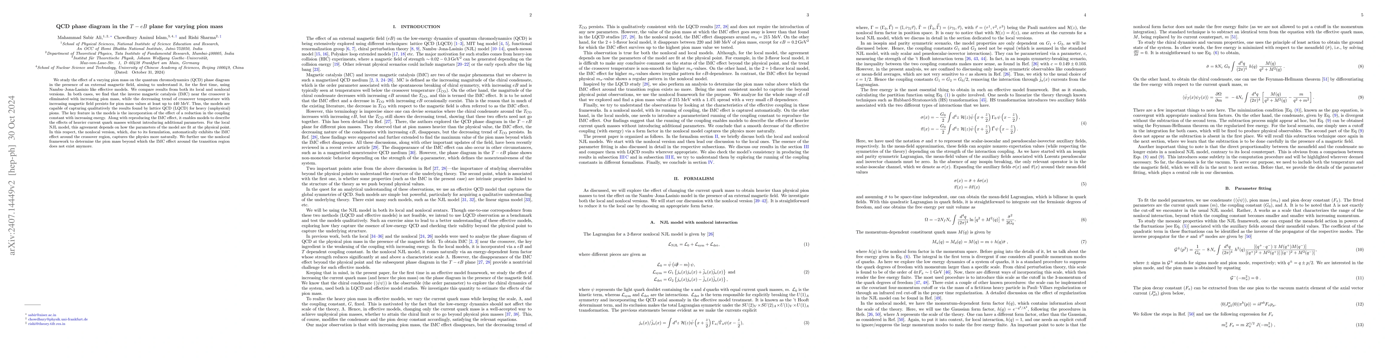 Thumbnail for QCD phase diagram in the $T-eB$ plane for varying pion mass