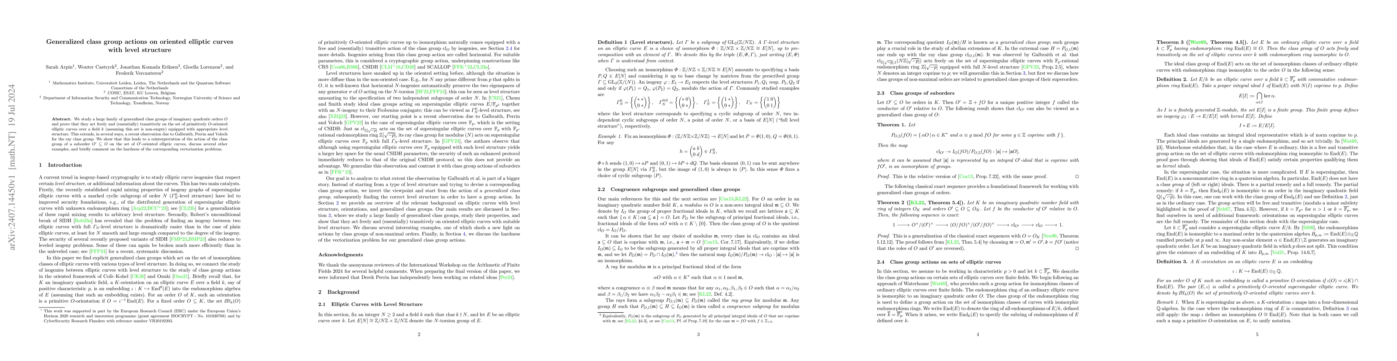 Thumbnail for Generalized class group actions on oriented elliptic curves with level
  structure