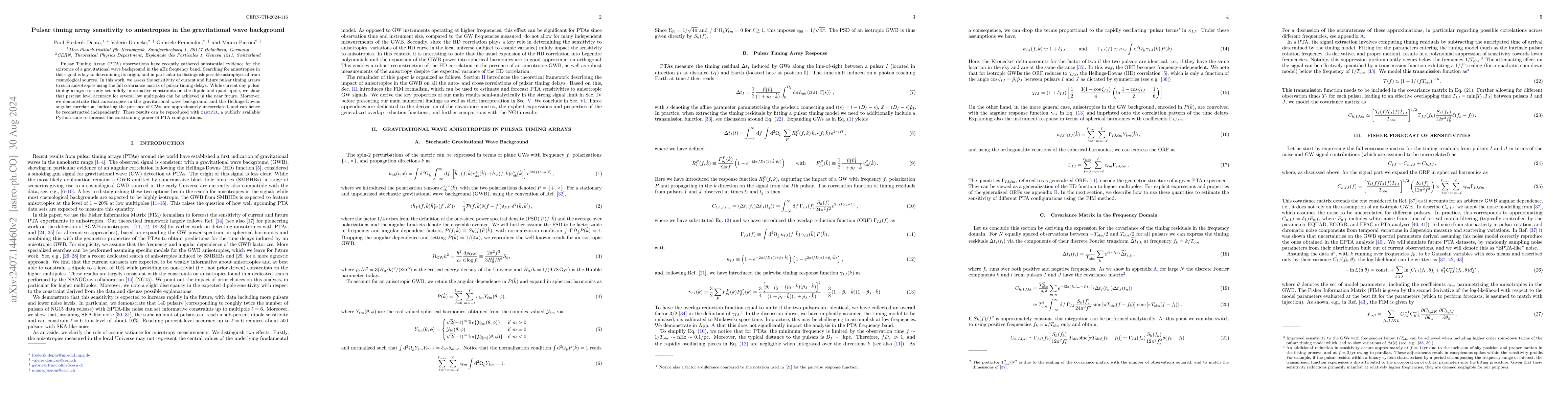 Thumbnail for Pulsar timing array sensitivity to anisotropies in the gravitational
  wave background