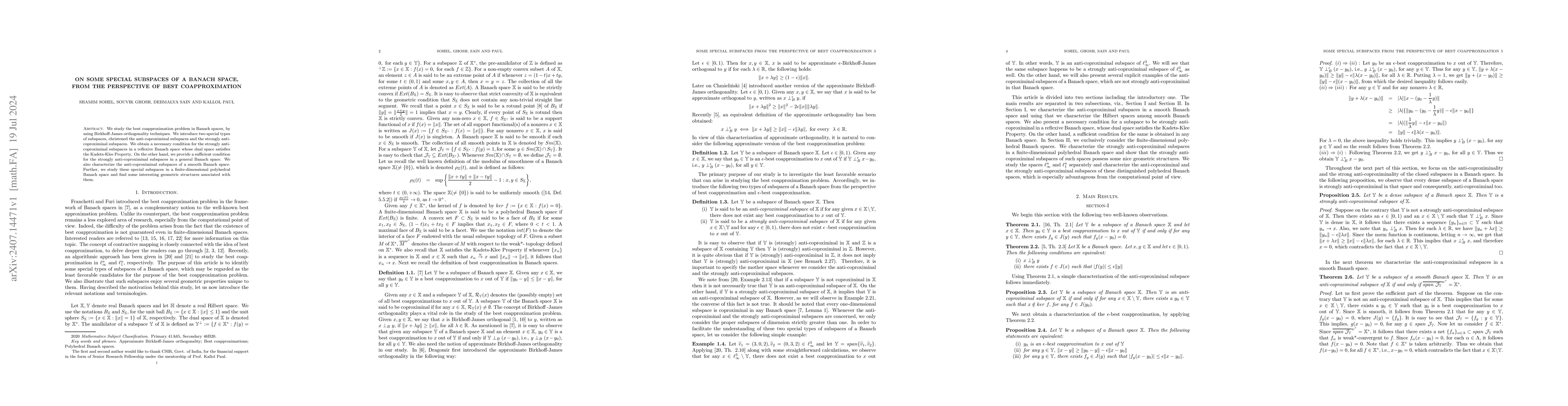 Thumbnail for On some special subspaces of a Banach space, from the perspective of
  best coapproximation