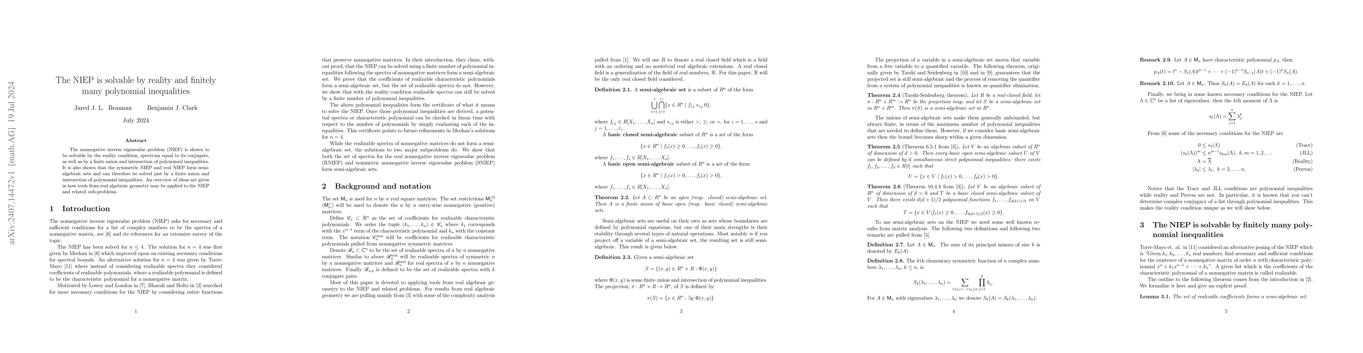 Thumbnail for The NIEP is solvable by reality and finitely many polynomial
  inequalities