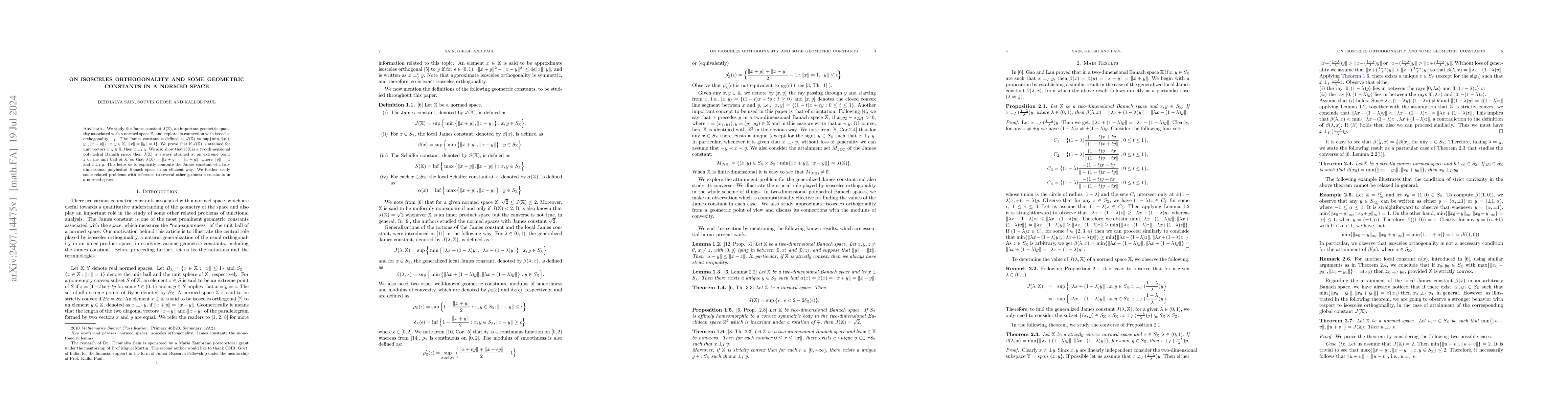 Thumbnail for On isosceles orthogonality and some geometric constants in a normed
  space