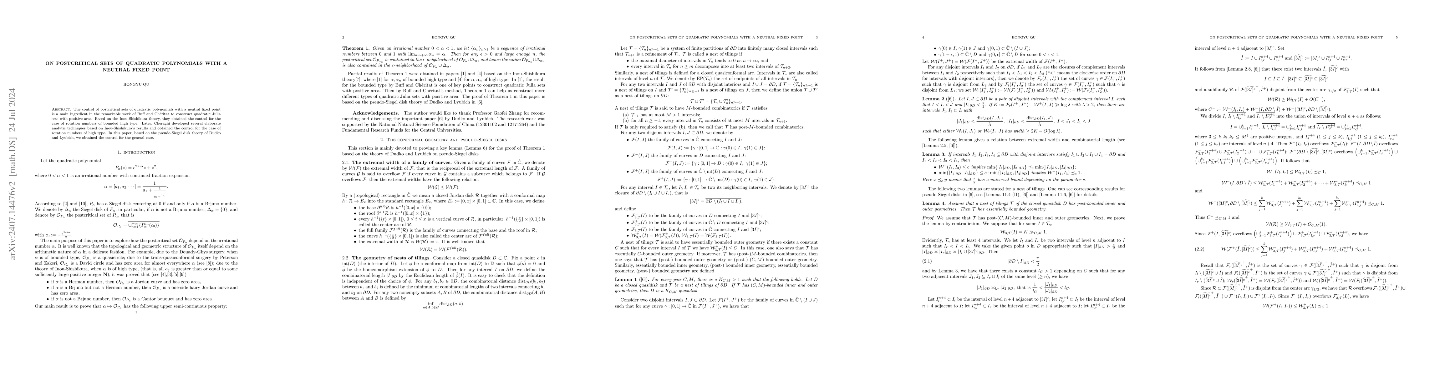 Thumbnail for On postcritical sets of quadratic polynomials with a neutral fixed point