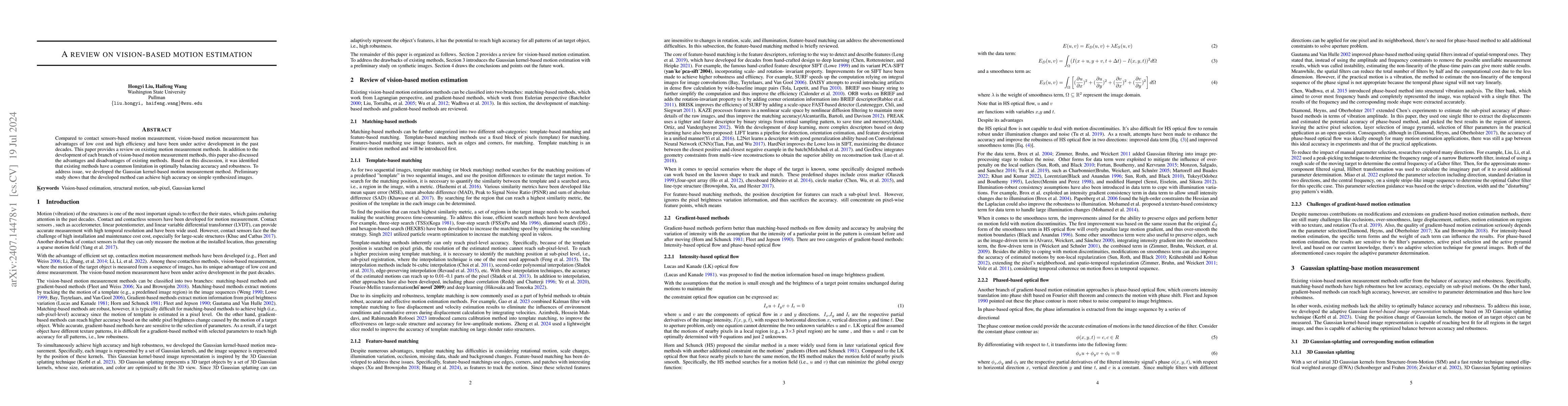 Thumbnail for A review on vision-based motion estimation