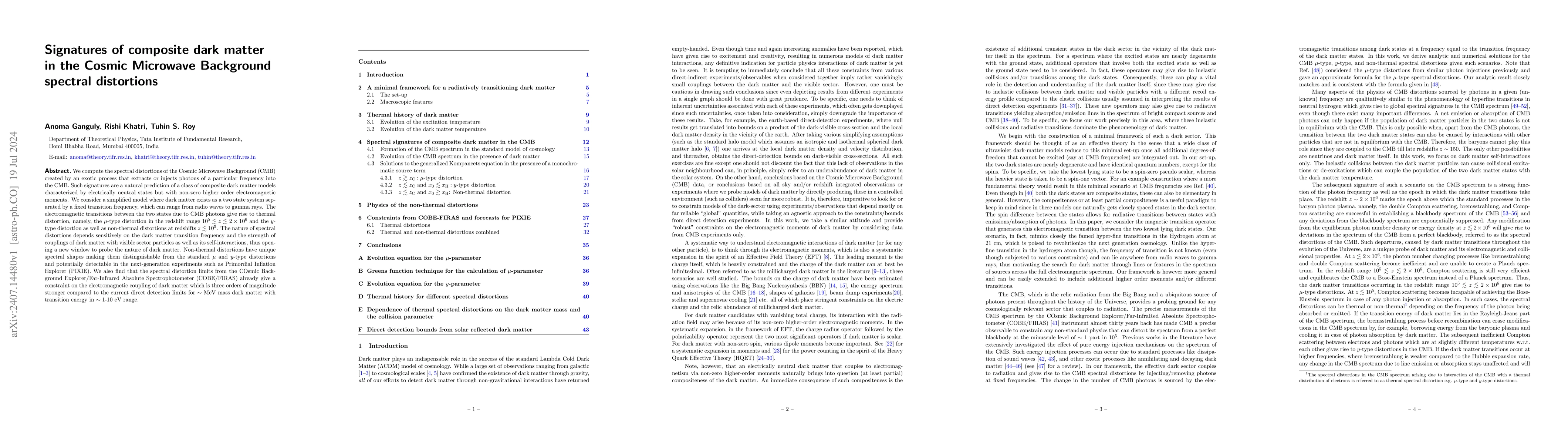 Thumbnail for Signatures of composite dark matter in the Cosmic Microwave Background
  spectral distortions