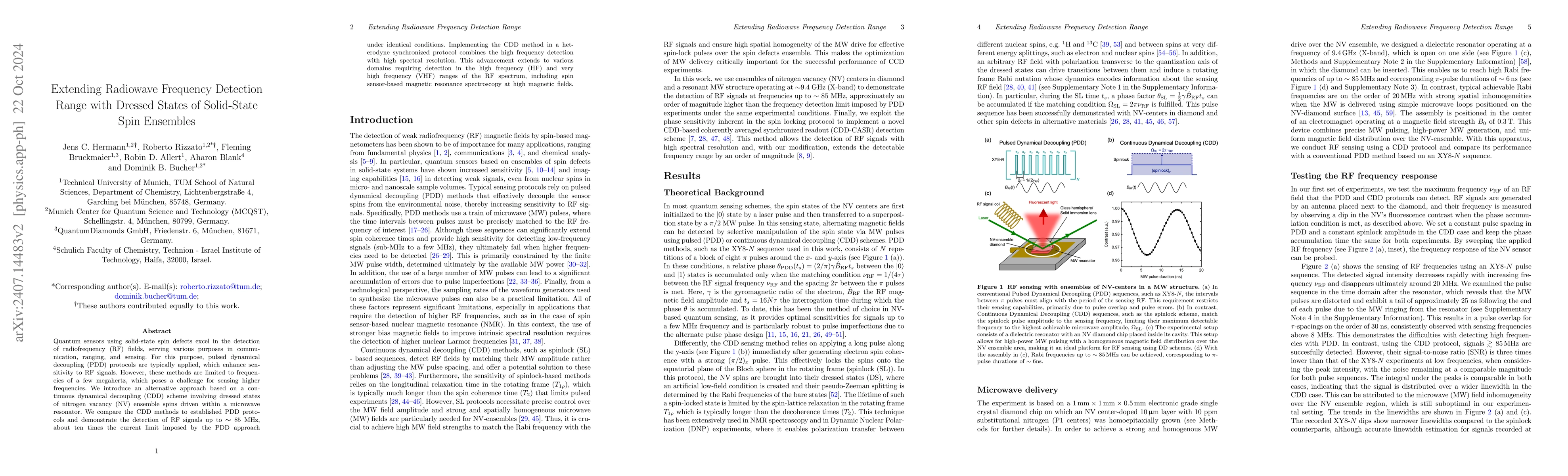 Thumbnail for Extending Radiowave Frequency Detection Range with Dressed States of
  Solid-State Spin Ensembles