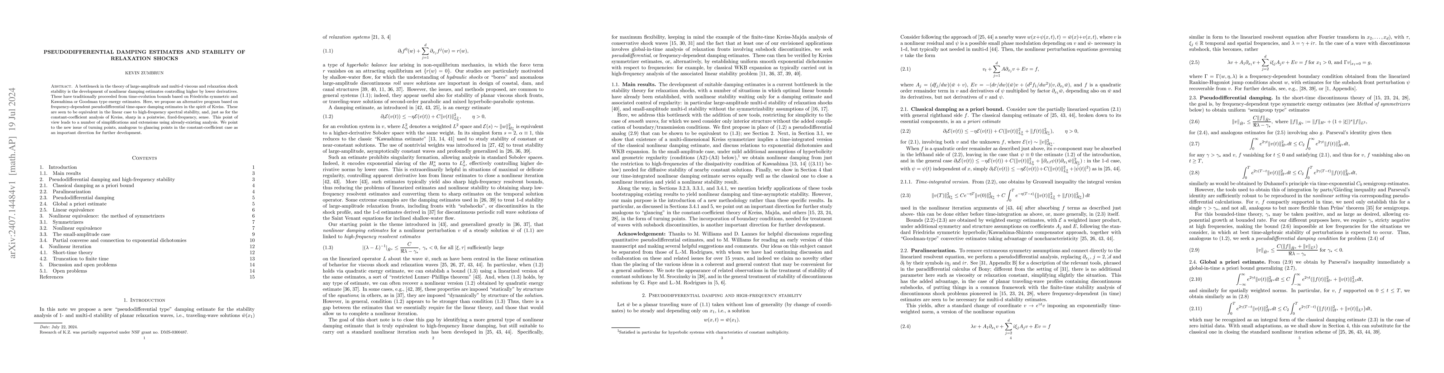 Thumbnail for Pseudodifferential damping estimates and stability of relaxation shocks