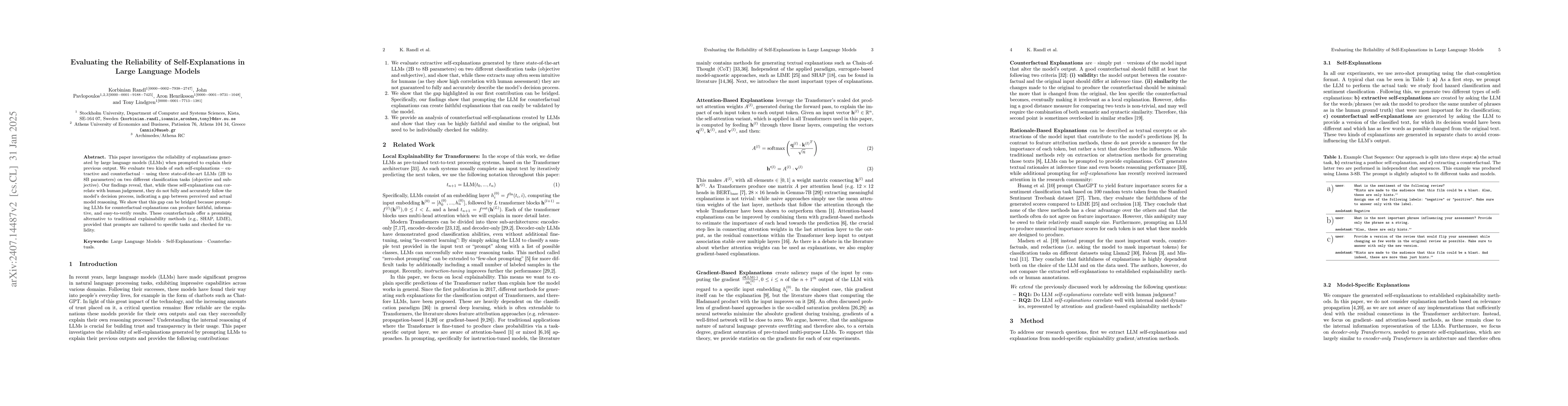 Thumbnail for Evaluating the Reliability of Self-Explanations in Large Language Models