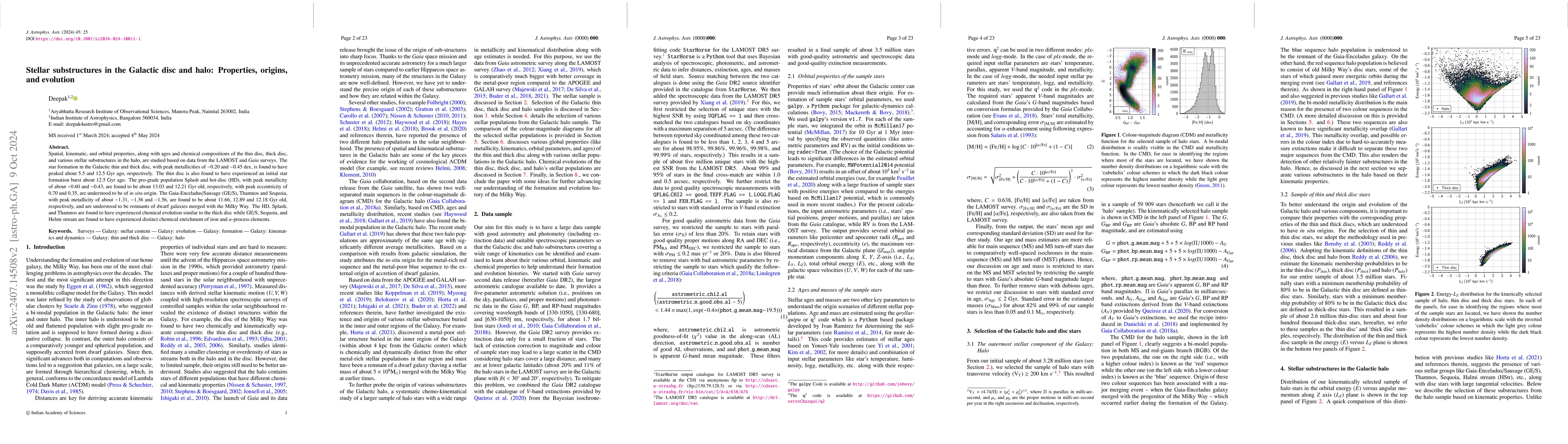 Thumbnail for Stellar substructures in the Galactic disc and halo: Properties,
  origins, and evolution