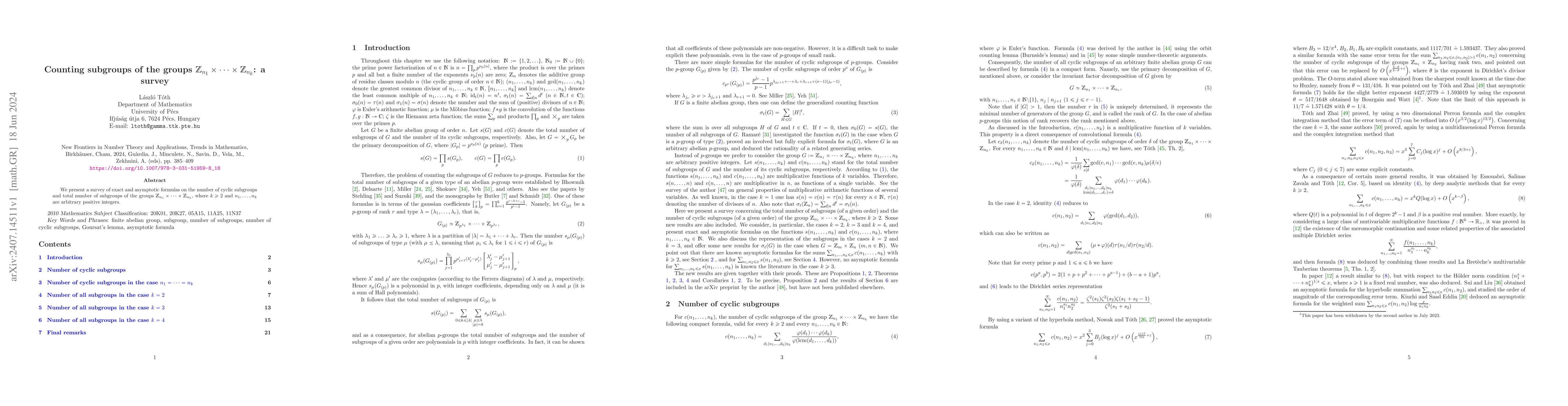 Thumbnail for Counting subgroups of the groups ${\Bbb Z}_{n_1} \times \cdots \times
  {\Bbb Z}_{n_k}$: a survey
