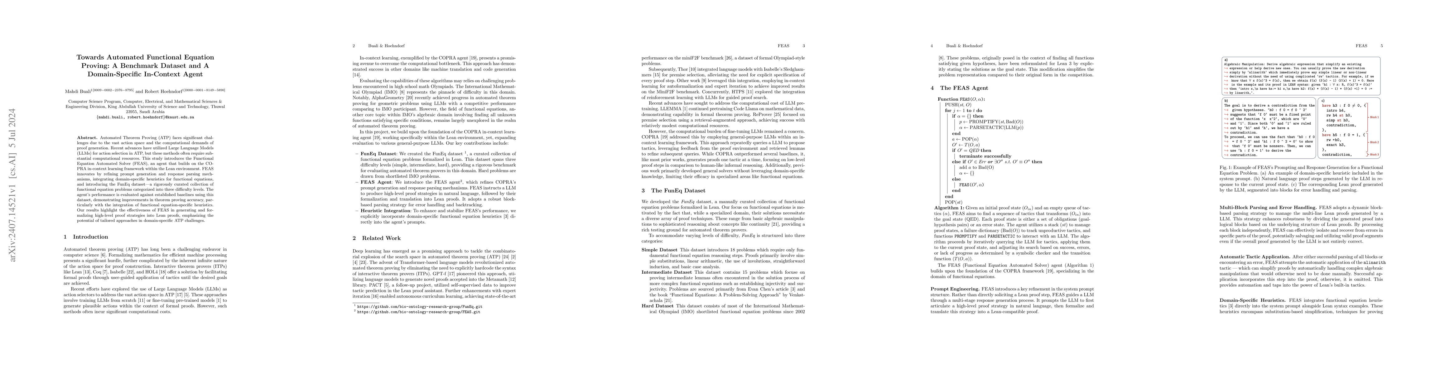 Thumbnail for Towards Automated Functional Equation Proving: A Benchmark Dataset and A
  Domain-Specific In-Context Agent