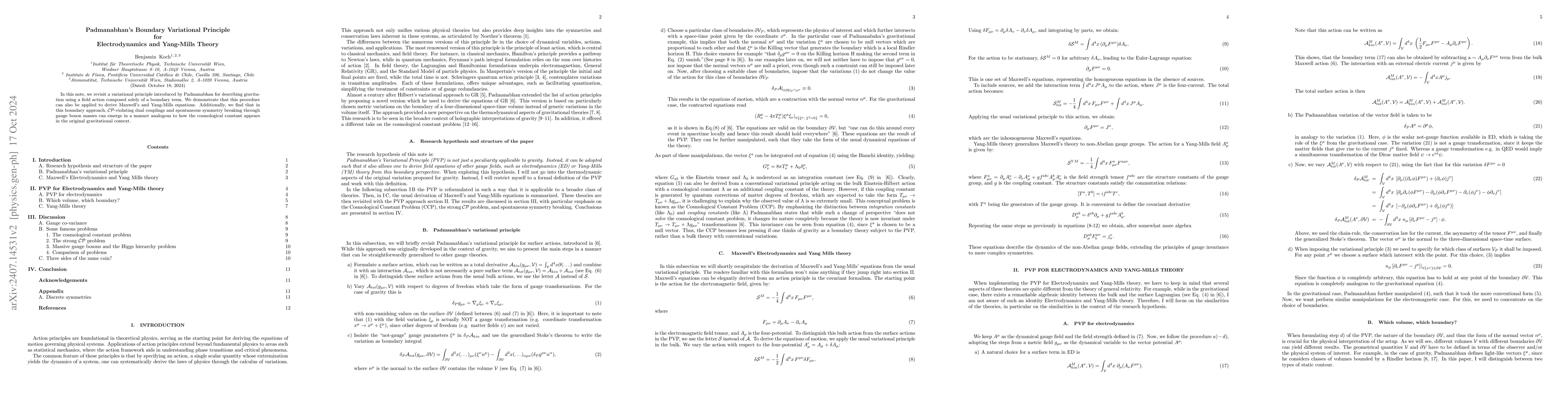 Thumbnail for Padmanabhan's Boundary Variational Principle for Electrodynamics and
  Yang-Mills Theory