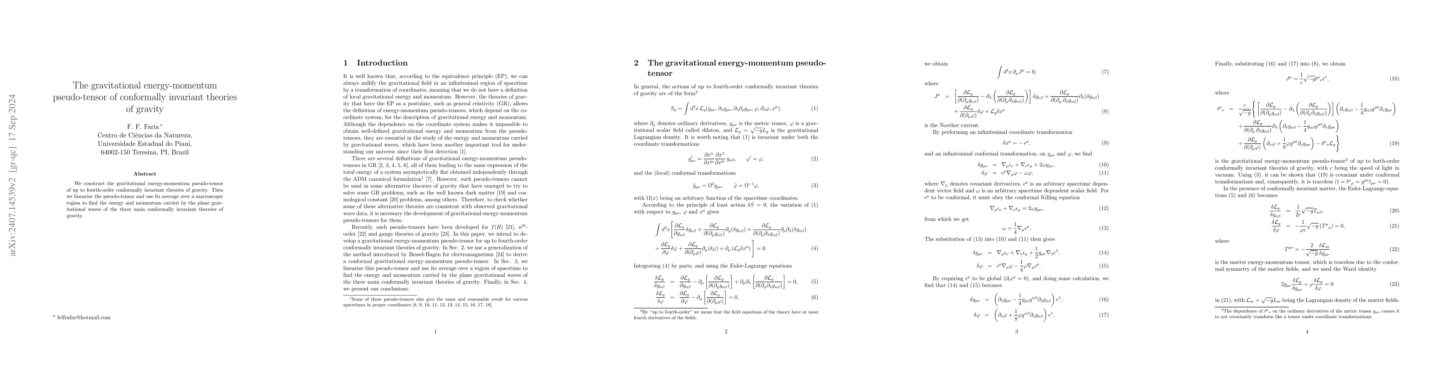 Thumbnail for The gravitational energy-momentum pseudo-tensor of conformally invariant
  theories of gravity