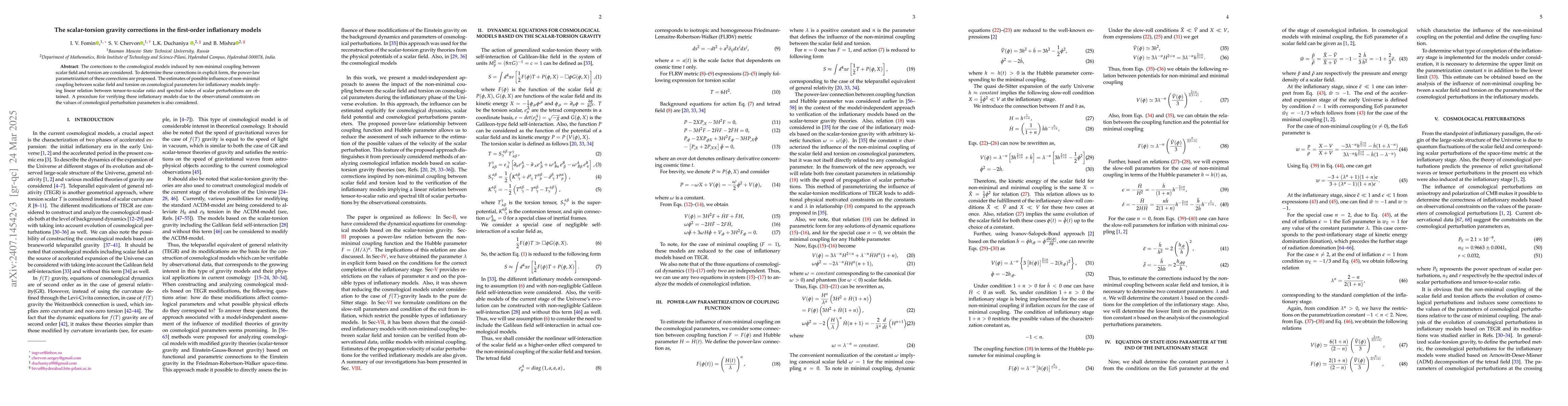 Thumbnail for The scalar-torsion gravity corrections in the first-order inflationary
  models