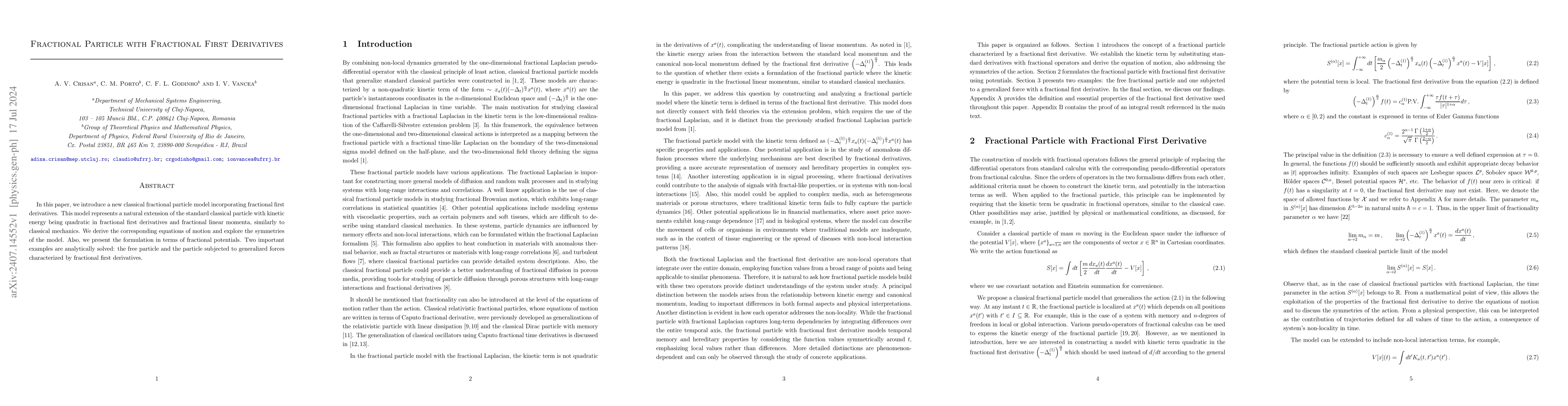 Thumbnail for Fractional Particle with Fractional First Derivatives