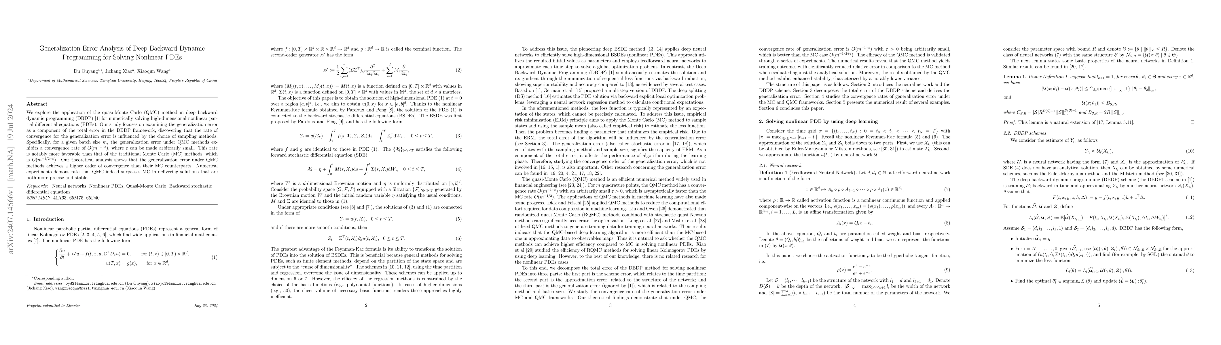 Thumbnail for Generalization Error Analysis of Deep Backward Dynamic Programming for
  Solving Nonlinear PDEs