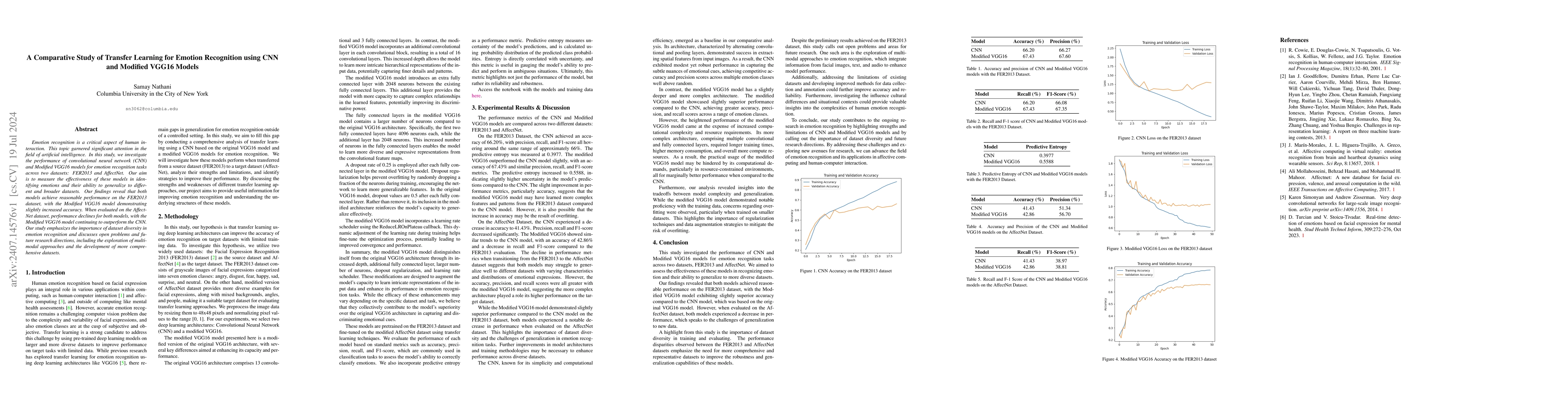 Thumbnail for A Comparative Study of Transfer Learning for Emotion Recognition using
  CNN and Modified VGG16 Models
