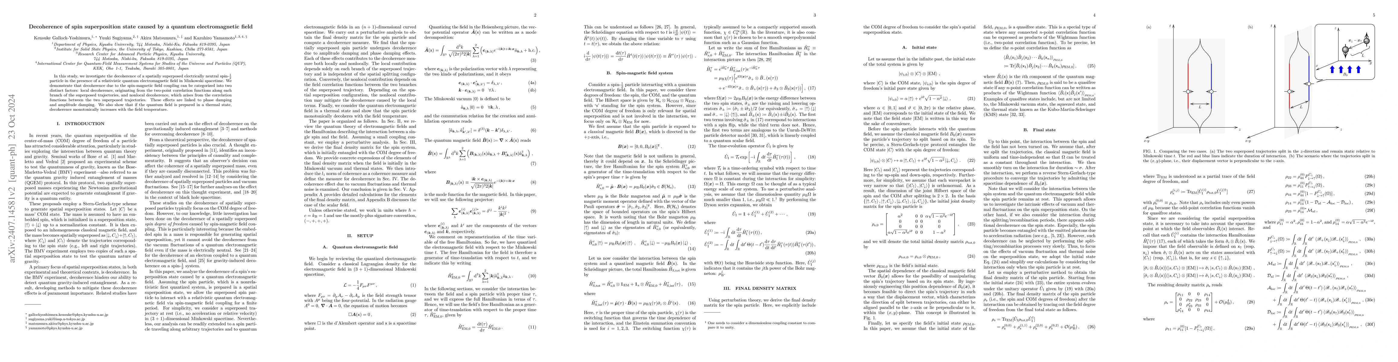 Thumbnail for Decoherence of spin superposition state caused by a quantum
  electromagnetic field