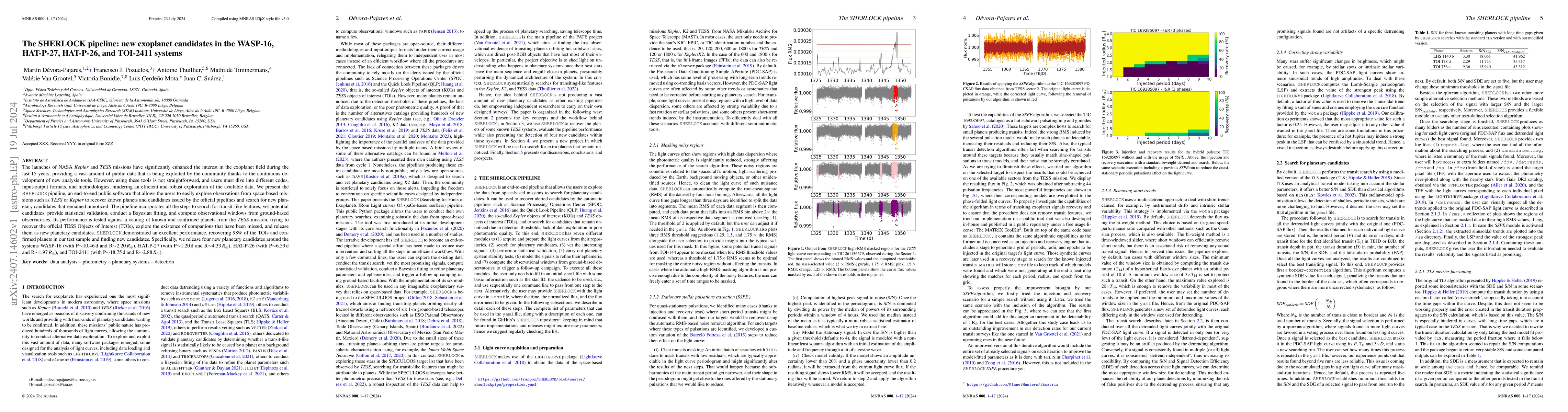Thumbnail for The SHERLOCK pipeline: new exoplanet candidates in the WASP-16,
  HAT-P-27, HAT-P-26, and TOI-2411 systems