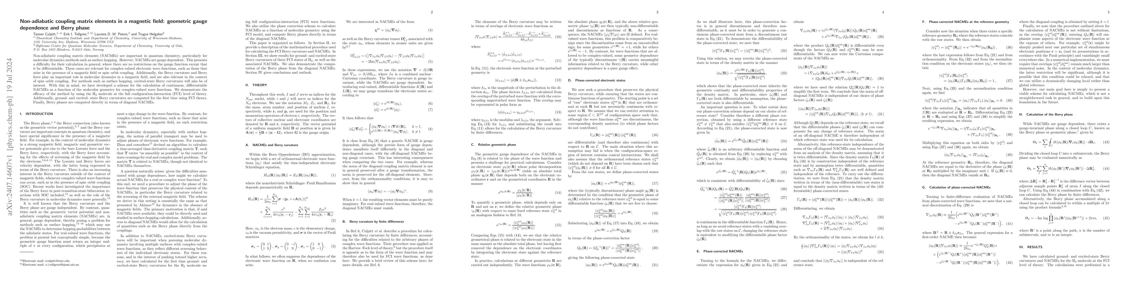 Thumbnail for Non-adiabatic coupling matrix elements in a magnetic field: geometric
  gauge dependence and Berry phase