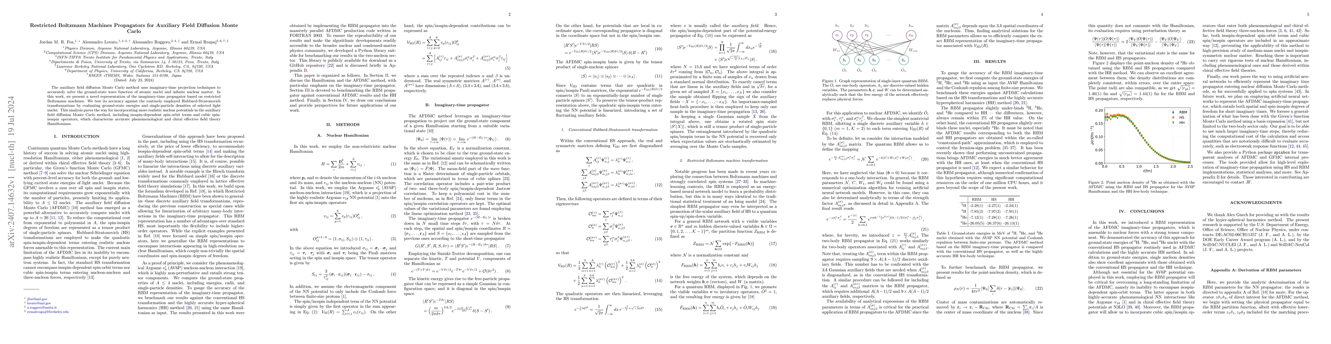 Thumbnail for Restricted Boltzmann Machines Propagators for Auxiliary Field Diffusion
  Monte Carlo