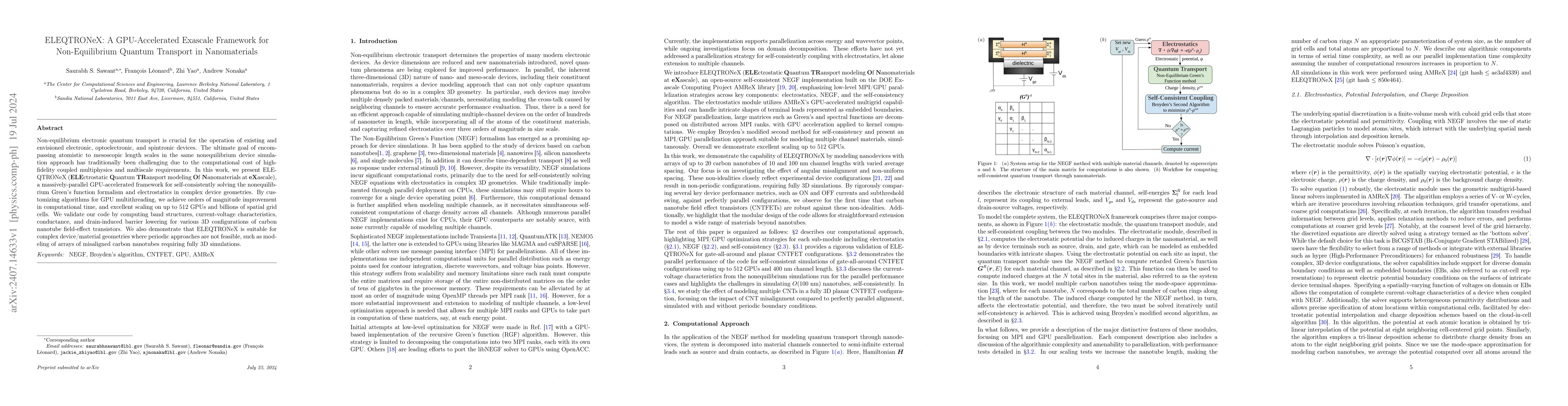 Thumbnail for ELEQTRONeX: A GPU-Accelerated Exascale Framework for Non-Equilibrium
  Quantum Transport in Nanomaterials
