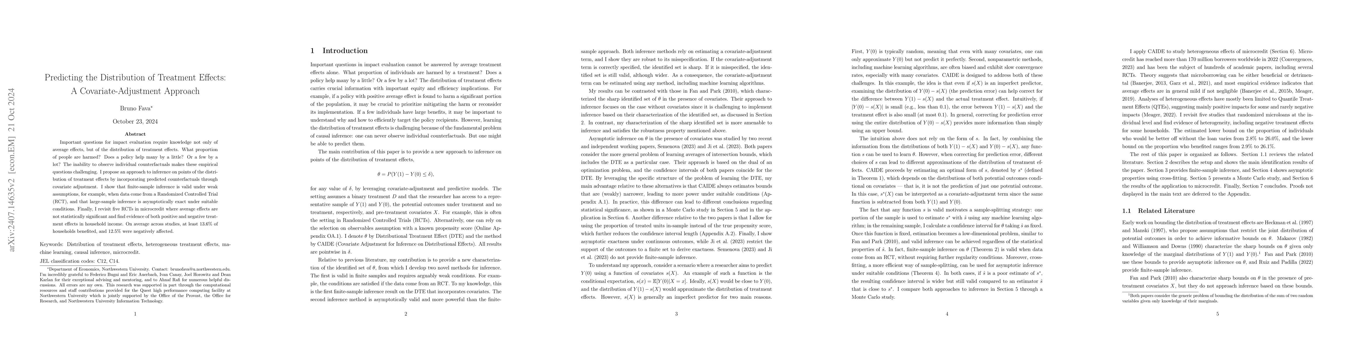Thumbnail for Predicting the Distribution of Treatment Effects: A Covariate-Adjustment
  Approach