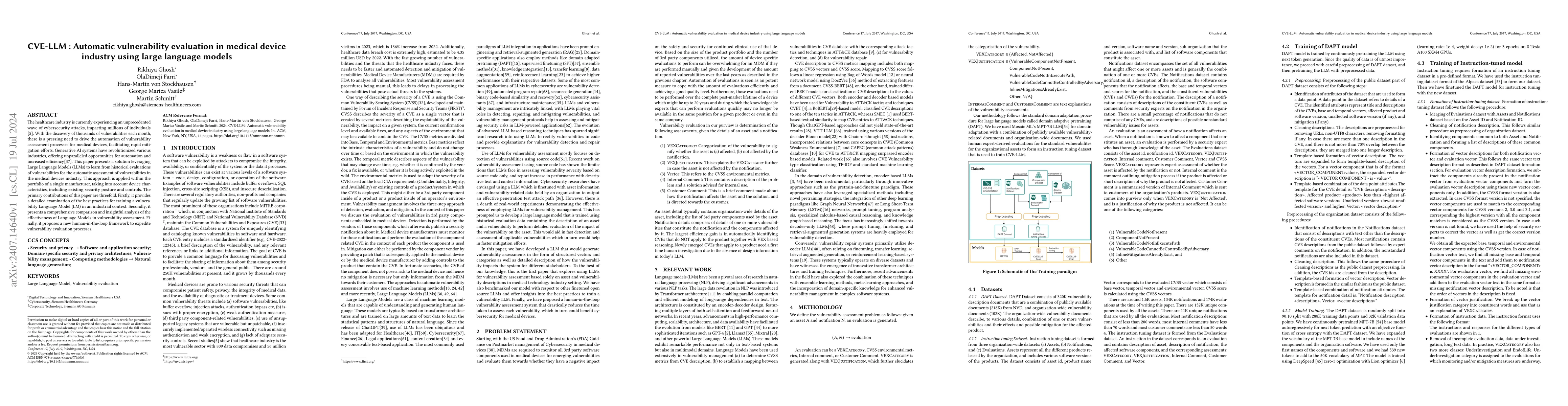 Thumbnail for CVE-LLM : Automatic vulnerability evaluation in medical device industry
  using large language models
