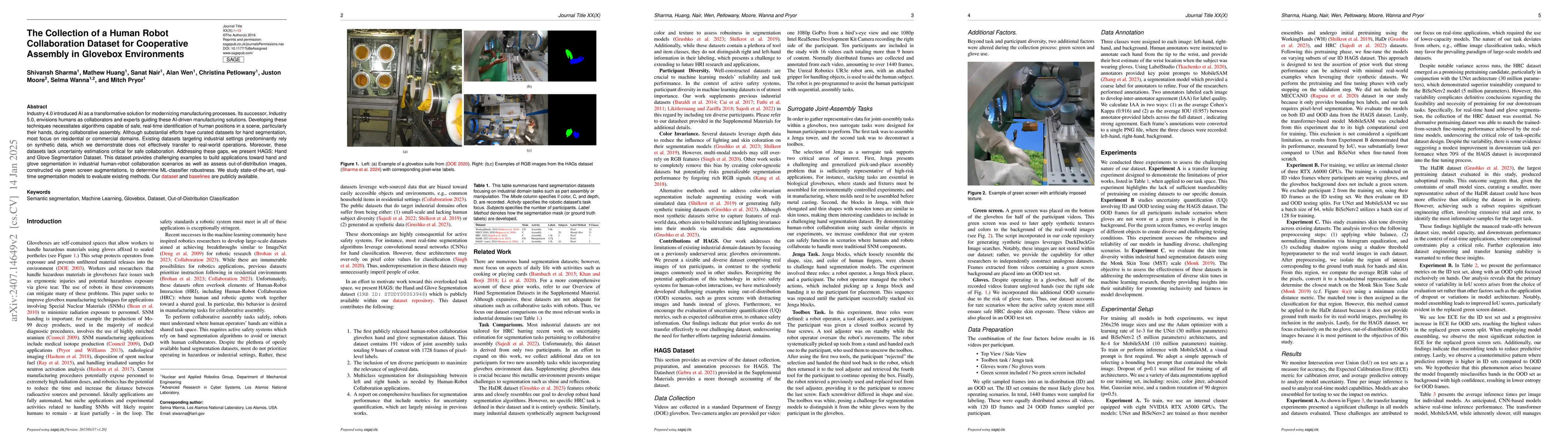 Thumbnail for The Collection of a Human Robot Collaboration Dataset for Cooperative
  Assembly in Glovebox Environments