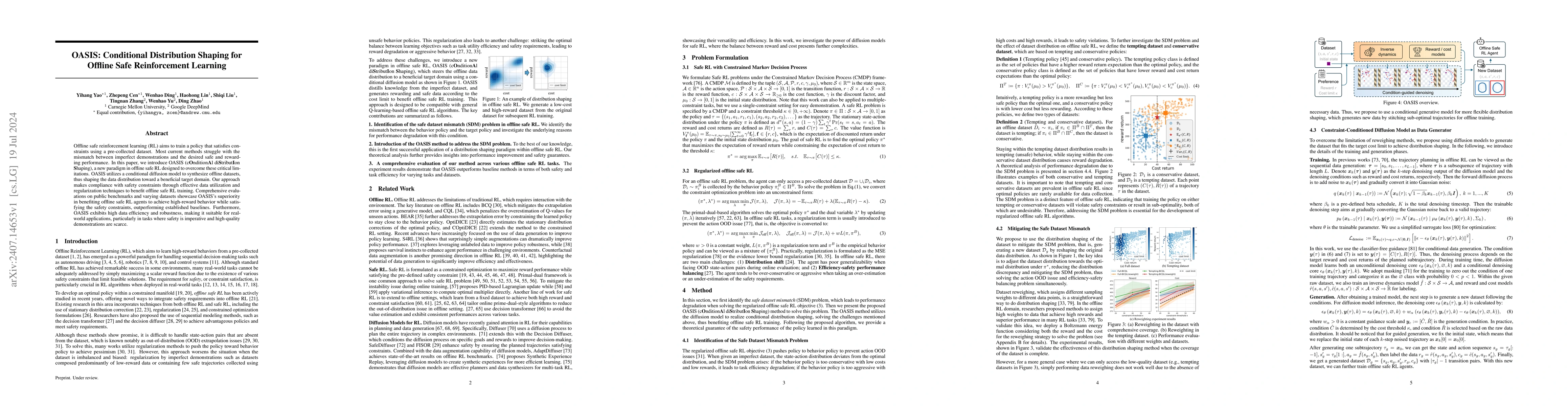 Thumbnail for OASIS: Conditional Distribution Shaping for Offline Safe Reinforcement
  Learning