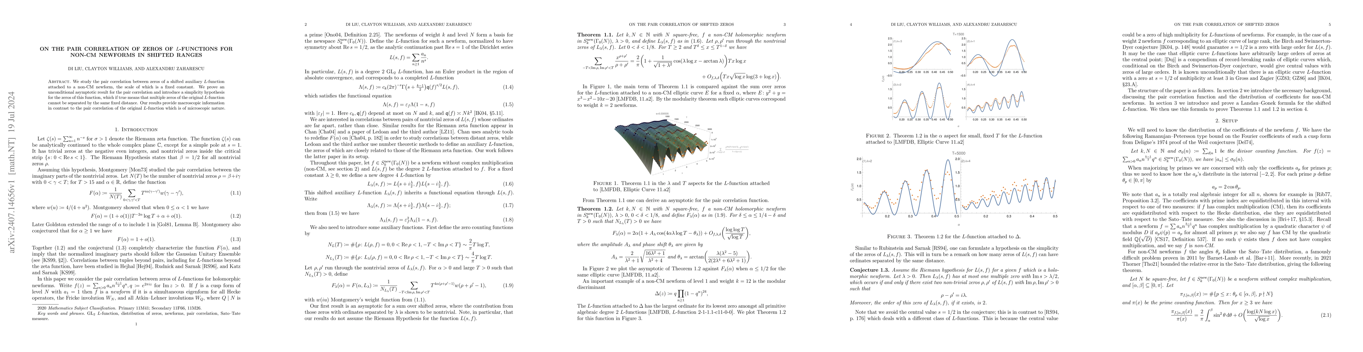 Thumbnail for On the Pair Correlation of Zeros of $L$-Functions for Non-CM Newforms in
  Shifted Ranges