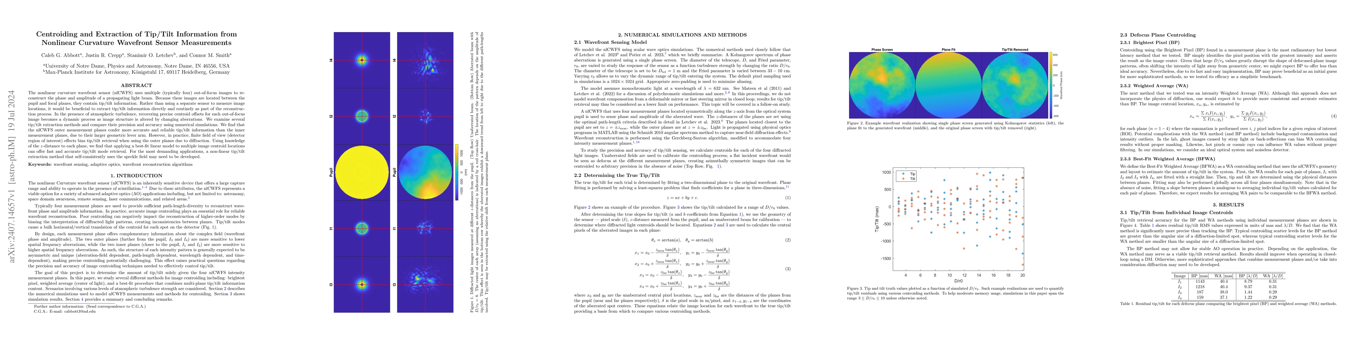 Thumbnail for Centroiding and Extraction of Tip/Tilt Information from Nonlinear
  Curvature Wavefront Sensor Measurements