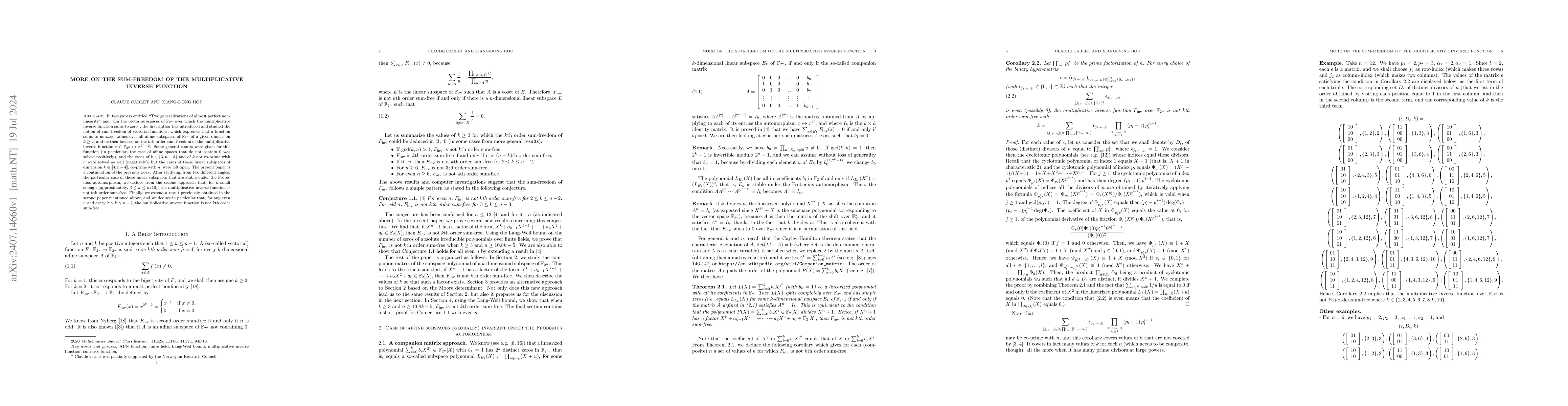 Thumbnail for More on the sum-freedom of the multiplicative inverse function