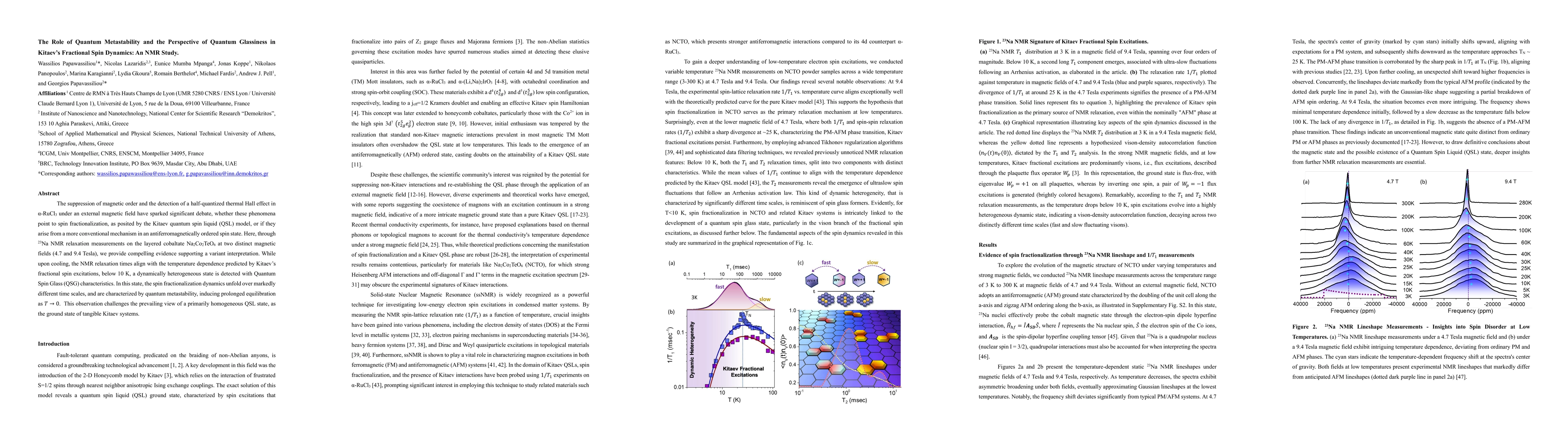 Thumbnail for The Role of Quantum Metastability and the Perspective of Quantum
  Glassiness in Kitaev Fractional Spin Dynamics: An NMR Study