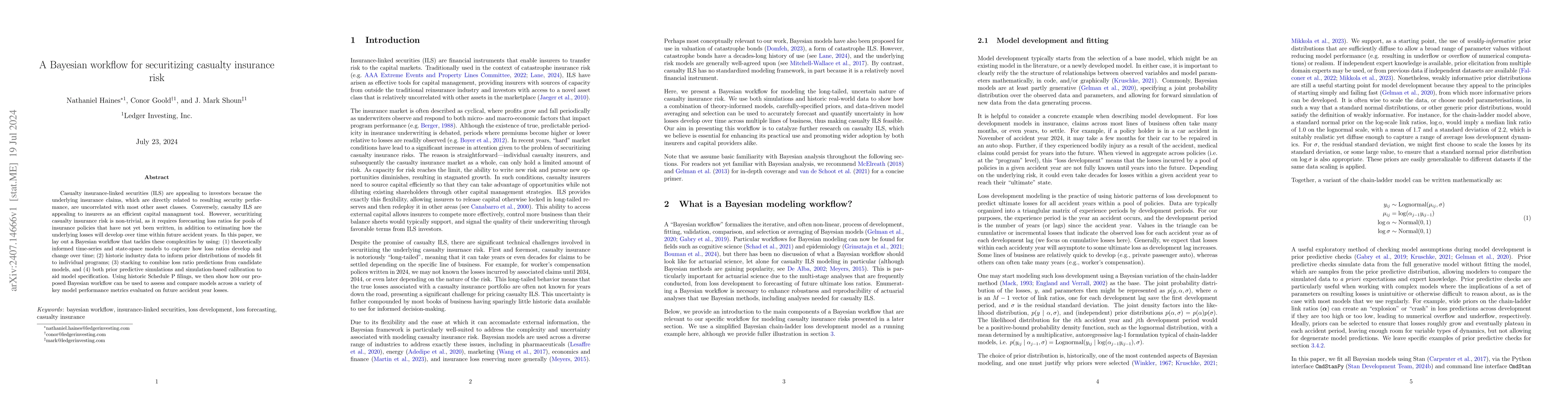 Thumbnail for A Bayesian workflow for securitizing casualty insurance risk