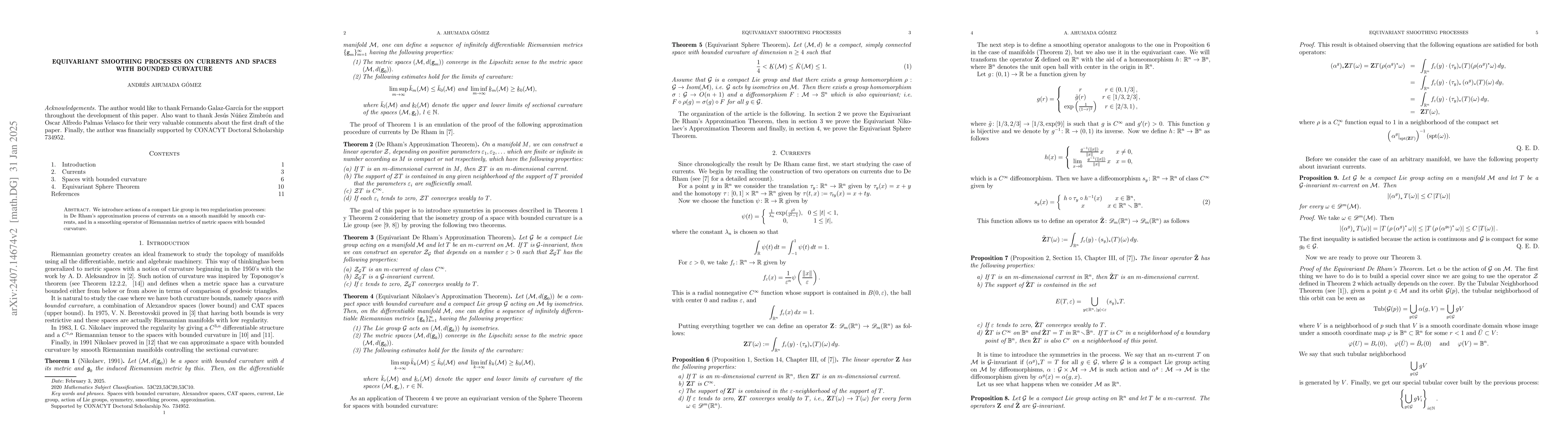 Thumbnail for Equivariant Smoothing Processes on Currents and Spaces with Bounded
  Curvature