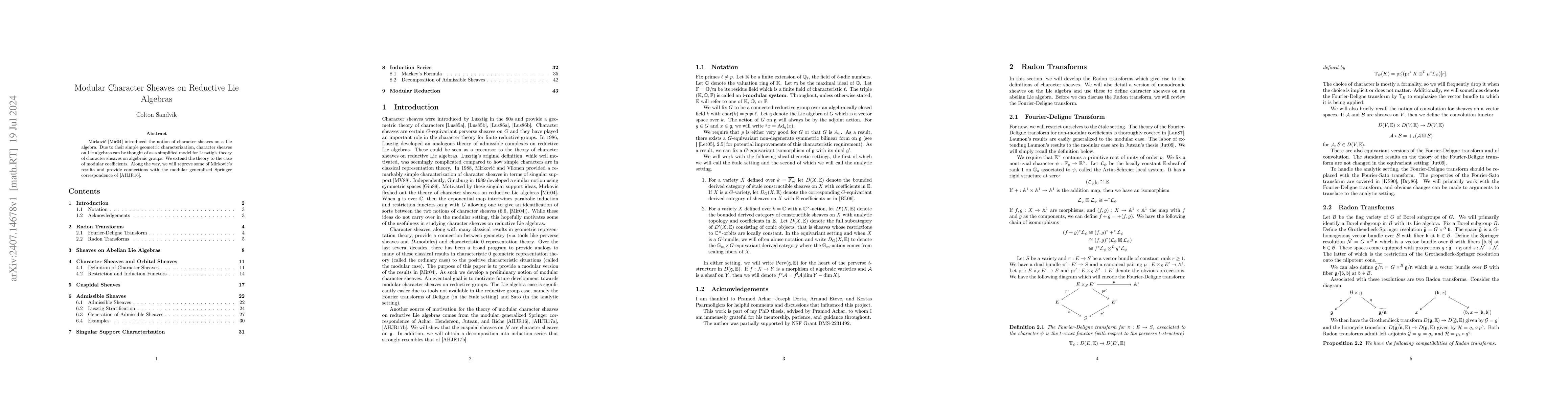 Thumbnail for Modular Character Sheaves on Reductive Lie Algebras