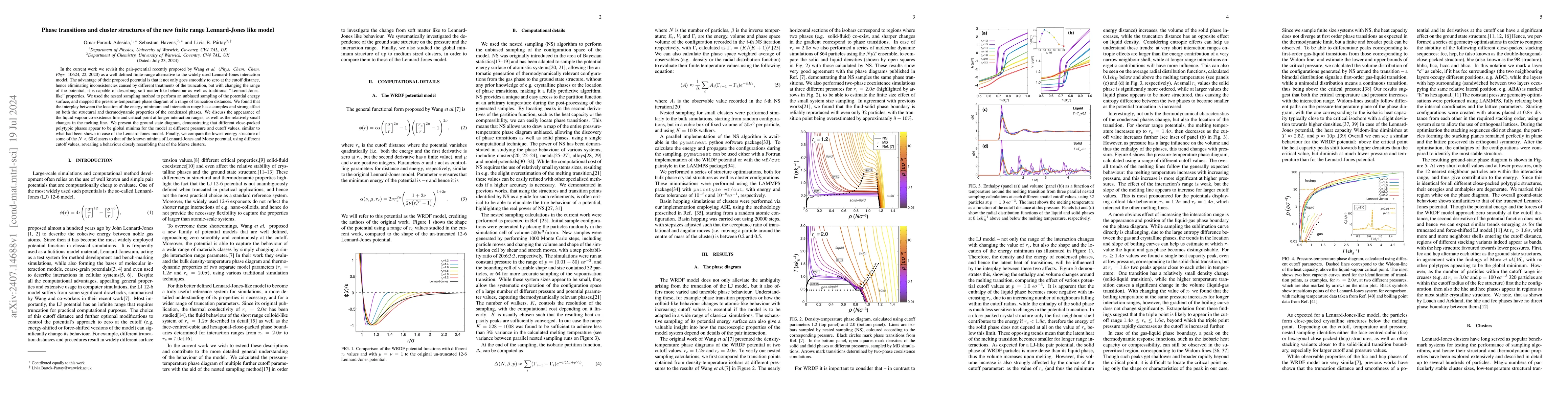 Thumbnail for Phase transitions and cluster structures of the new finite range
  Lennard-Jones like model