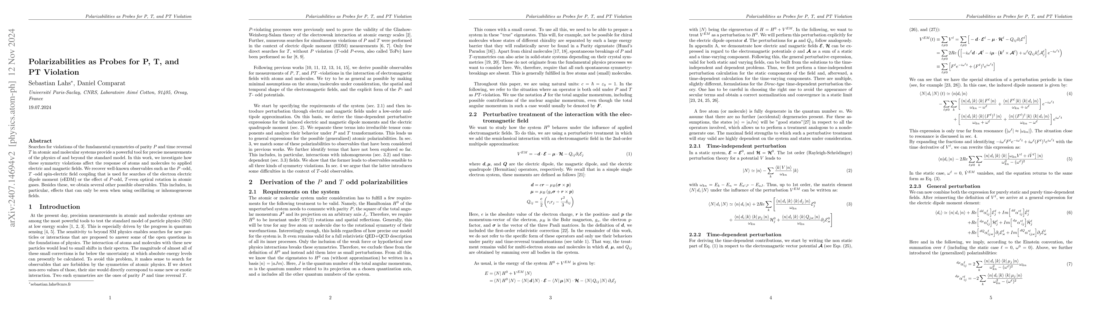 Thumbnail for Polarizabilities as Probes for P, T, and PT Violation